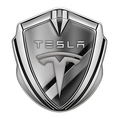 Tesla 3D Car Metal Domed Emblem Silver Metallic Slabs Gradient Motif