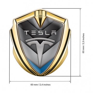 Tesla Fender Emblem Badge Gold Blue V Shape Effect Grey Logo