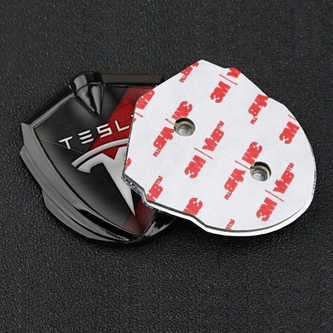 Tesla Fender Metal Domed Emblem Graphite Scratched Red Elements Design