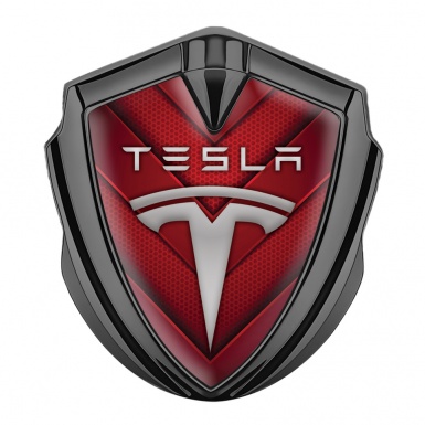 Tesla Bodyside Domed Emblem Graphite Red Hex V Shaped Elements Edition