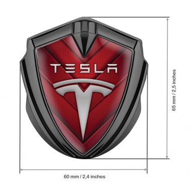 Tesla Bodyside Domed Emblem Graphite Red Hex V Shaped Elements Edition