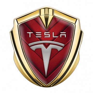 Tesla Bodyside Domed Emblem Gold Red Hex V Shaped Elements Edition