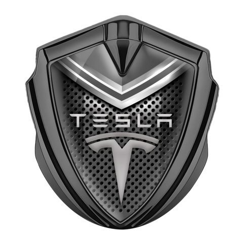 Tesla Bodyside Badge Self Adhesive Graphite Metal Grate Grey Crest Design