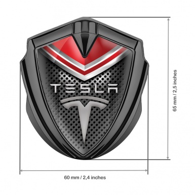 Tesla Tuning Emblem Self Adhesive Graphite Metal Grate Red Crest Motif