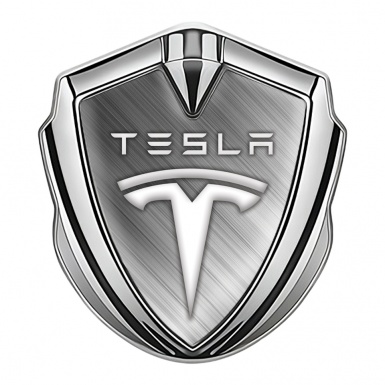 Tesla Metal Emblem Self Adhesive Silver Brushed Alloy Gradient Logo