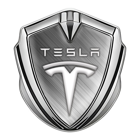 Tesla Metal Emblem Self Adhesive Silver Brushed Alloy Gradient Logo