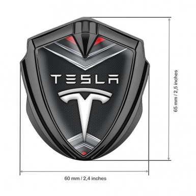 Tesla 3D Car Metal Domed Emblem Graphite Fine Metal Mesh Chrome Elements