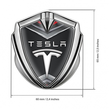Tesla 3D Car Metal Domed Emblem Silver Fine Metal Mesh Chrome Elements
