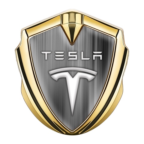 Tesla Bodyside Badge Self Adhesive Gold Horizontal Strokes Grey Motif