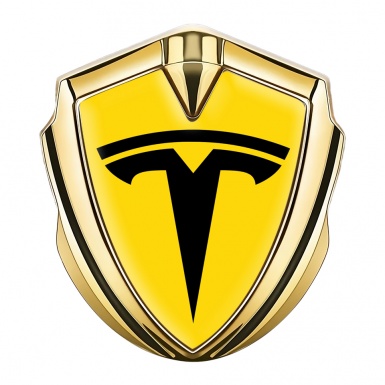 Tesla Tuning Emblem Self Adhesive Gold Yellow Base Black Logo Design