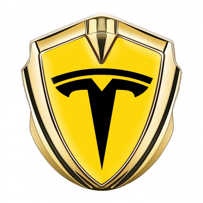 Tesla Tuning Emblem Self Adhesive Gold Yellow Base Black Logo Design