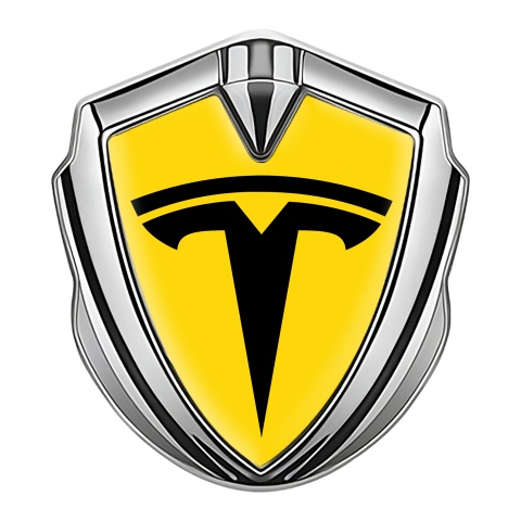 Tesla Tuning Emblem Self Adhesive Silver Yellow Base Black Logo Design