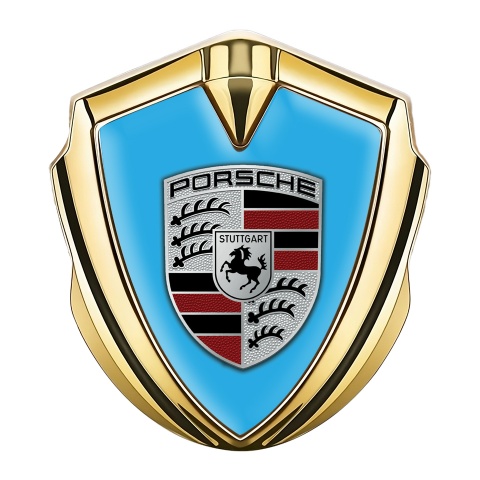 Porsche Bodyside Badge Self Adhesive Gold Persian Blue Base Color Logo