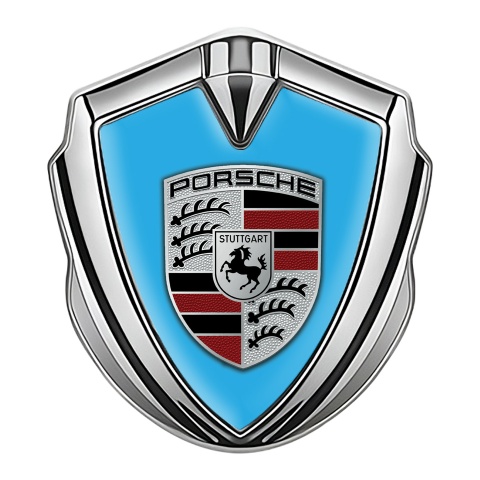 Porsche Bodyside Badge Self Adhesive Silver Persian Blue Base Color Logo