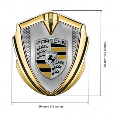 Porsche Tuning Emblem Self Adhesive Gold Light Mesh Black Yellow Logo