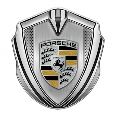Porsche Tuning Emblem Self Adhesive Silver Light Mesh Black Yellow Logo