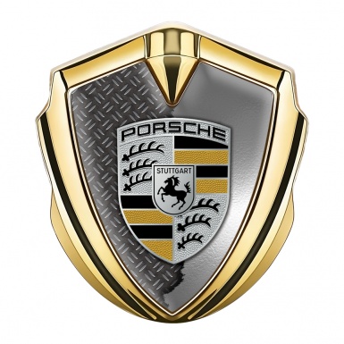Porsche Trunk Metal Emblem Badge Gold Half Torn Steel Black Yellow Logo