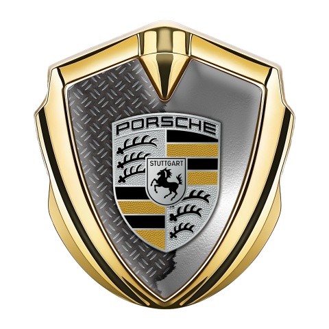 Porsche Trunk Metal Emblem Badge Gold Half Torn Steel Black Yellow Logo