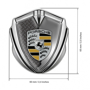 Porsche Trunk Metal Emblem Badge Silver Half Torn Steel Black Yellow Logo