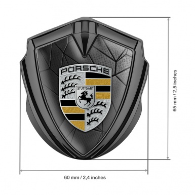 Porsche Metal Emblem Self Adhesive Graphite Dark Mosaic Black Yellow Logo