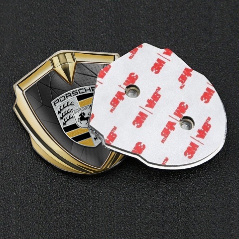 Porsche Metal Emblem Self Adhesive Gold Dark Mosaic Black Yellow Logo