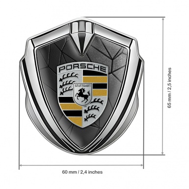 Porsche Metal Emblem Self Adhesive Silver Dark Mosaic Black Yellow Logo