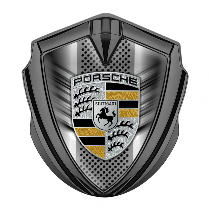Porsche 3D Car Metal Domed Emblem Graphite Front Grille Black Yellow Logo