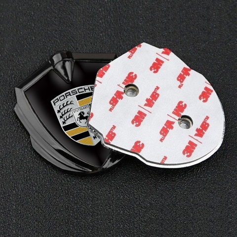 Porsche Bodyside Badge Self Adhesive Graphite Black Base Yellow Elements