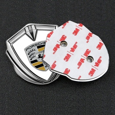 Porsche Tuning Emblem Self Adhesive Silver White Base Yellow Elements