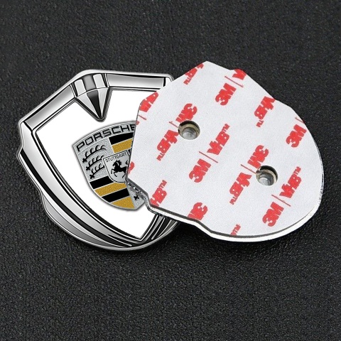 Porsche Tuning Emblem Self Adhesive Silver White Base Yellow Elements