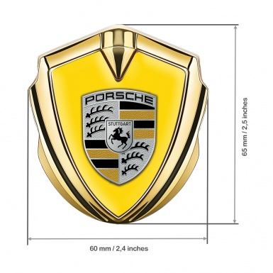 Porsche Trunk Metal Emblem Badge Gold Yellow Base Color Details Design