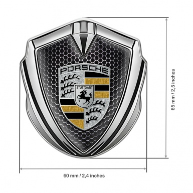 Porsche Fender Metal Domed Emblem Silver Dark Grate Color Elements