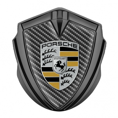 Porsche Metal Emblem Self Adhesive Graphite Dark Carbon Classic Color Logo