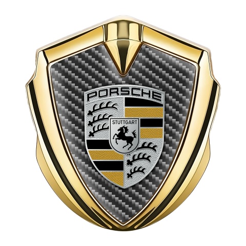 Porsche Metal Emblem Self Adhesive Gold Dark Carbon Classic Color Logo