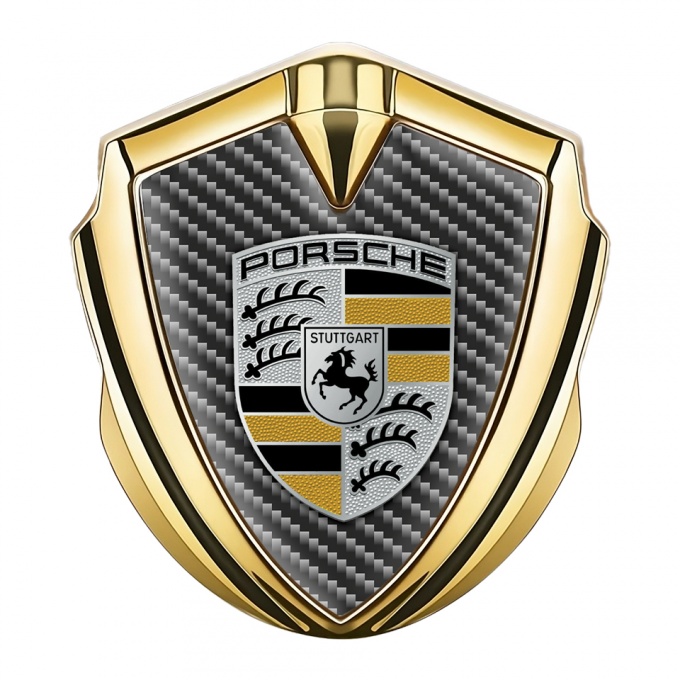 Porsche Metal Emblem Self Adhesive Gold Dark Carbon Classic Color Logo