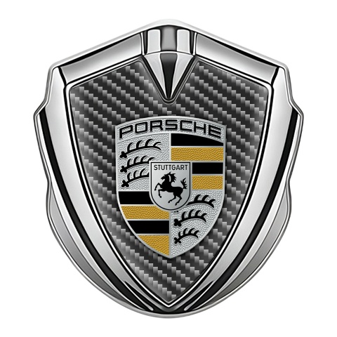 Porsche Metal Emblem Self Adhesive Silver Dark Carbon Classic Color Logo