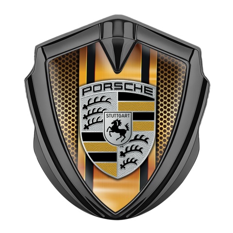 Porsche Fender Emblem Badge Graphite Amber Color Plate Yellow Elements