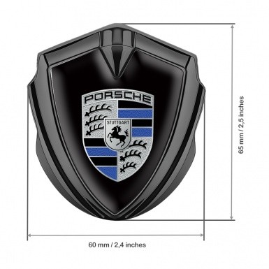 Porsche Bodyside Badge Self Adhesive Graphite Black Base Blue Logo Motif