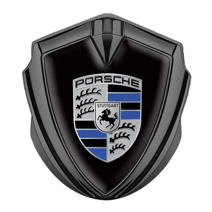 Porsche Bodyside Badge Self Adhesive Graphite Black Base Blue Logo Motif
