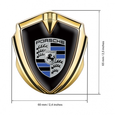 Porsche Bodyside Badge Self Adhesive Gold Black Base Blue Logo Motif