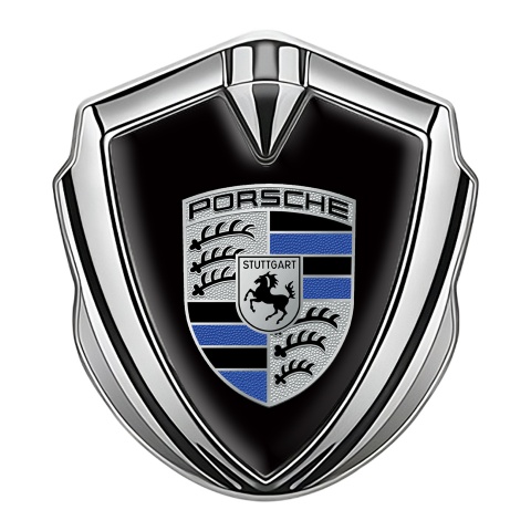 Porsche Bodyside Badge Self Adhesive Silver Black Base Blue Logo Motif