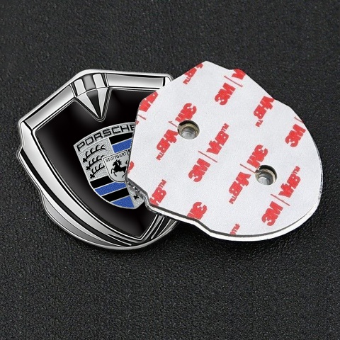 Porsche Bodyside Badge Self Adhesive Silver Black Base Blue Logo Motif