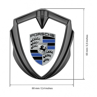 Porsche Tuning Emblem Self Adhesive Graphite White Base Blue Logo Motif