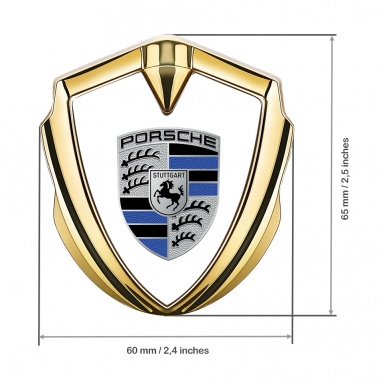 Porsche Tuning Emblem Self Adhesive Gold White Base Blue Logo Motif