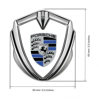 Porsche Tuning Emblem Self Adhesive Silver White Base Blue Logo Motif