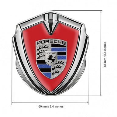 Porsche Self Adhesive Bodyside Emblem Silver Red Base Cobalt Logo Motif