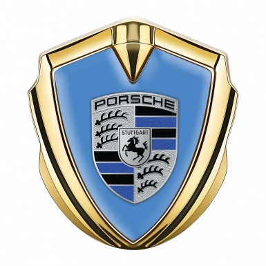 Porsche Bodyside Badge Self Adhesive Gold Glacial Blue Logo Design
