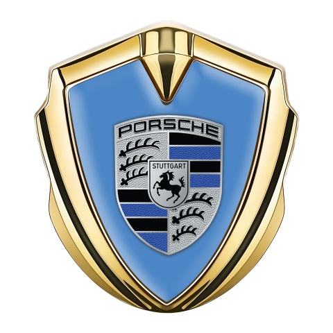 Porsche Bodyside Badge Self Adhesive Gold Glacial Blue Logo Design