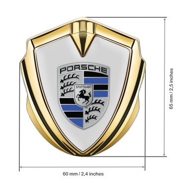Porsche Tuning Emblem Self Adhesive Gold Grey Base Blue Logo Motif