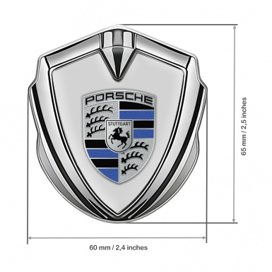 Porsche Tuning Emblem Self Adhesive Silver Grey Base Blue Logo Motif